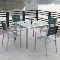 Outdoor furniture general use plastic wood material garden chairs wooden dining table set.